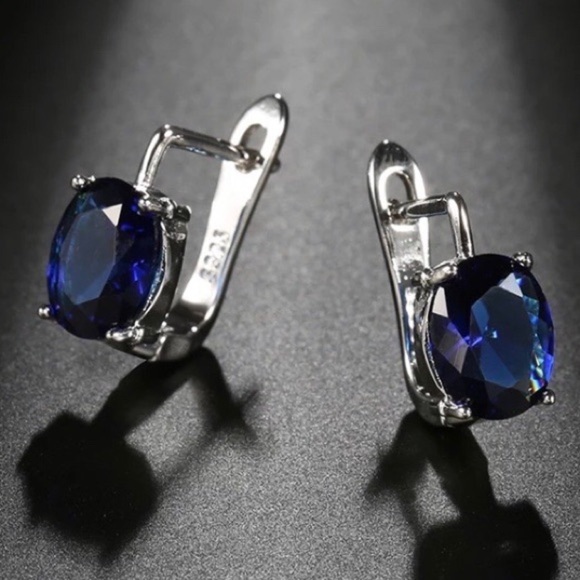 New Oval Dark Blue Natural Zircon Cute Earrings - Picture 3 of 3